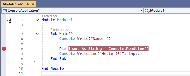 Screenshot of setting a breakpoint in Visual Studio.